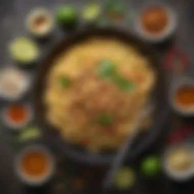 Diverse Ingredients for Peanut Sauce Noodles An array of fresh ingredients used to prepare peanut sauce noodles, including chilies, garlic, and lime