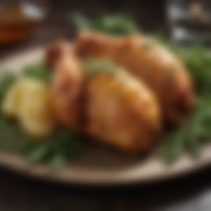 Plated air-fried chicken garnished with herbs