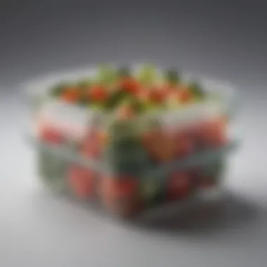 Close-up view of a transparent airtight container filled with fresh vegetables, illustrating food preservation.