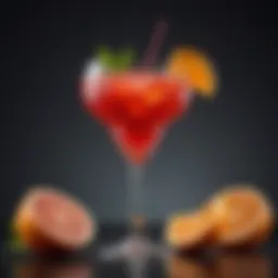 A vibrant Campari cocktail garnished with citrus fruits, showcasing its rich red hue