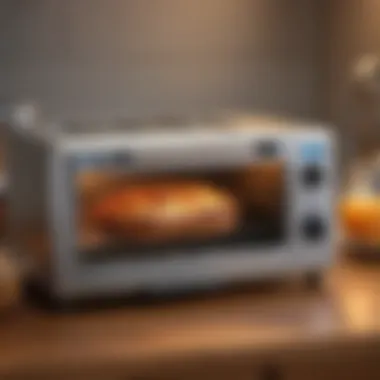 A compact toaster oven efficiently utilizing kitchen space