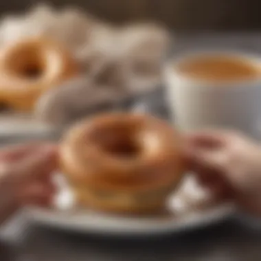 Indulgence Meets Awareness Health-conscious individual enjoying a donut with a coffee