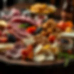 A vibrant charcuterie board featuring assorted cheeses and cured meats
