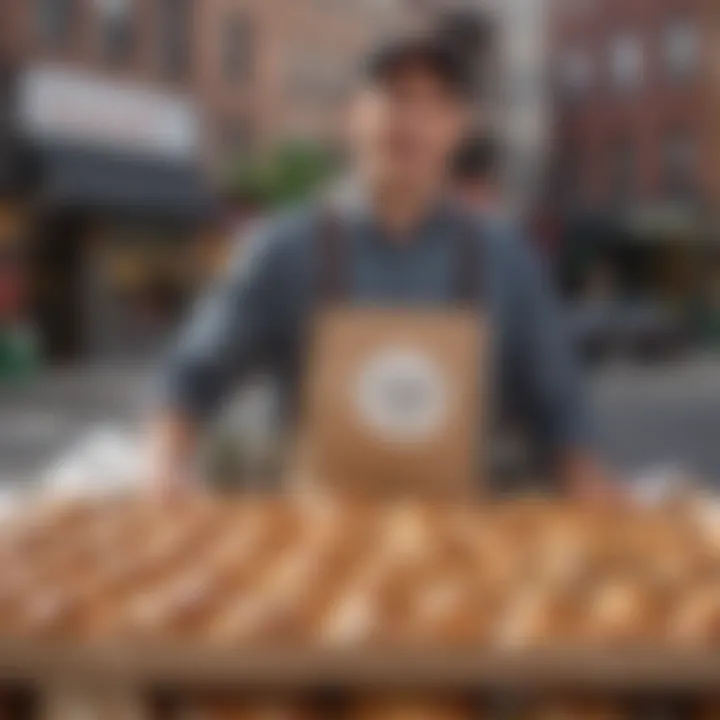 A delivery person with a bag of freshly made bagels