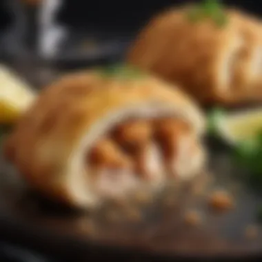 Side view of baked chicken kiev showcasing its crispy outer layer