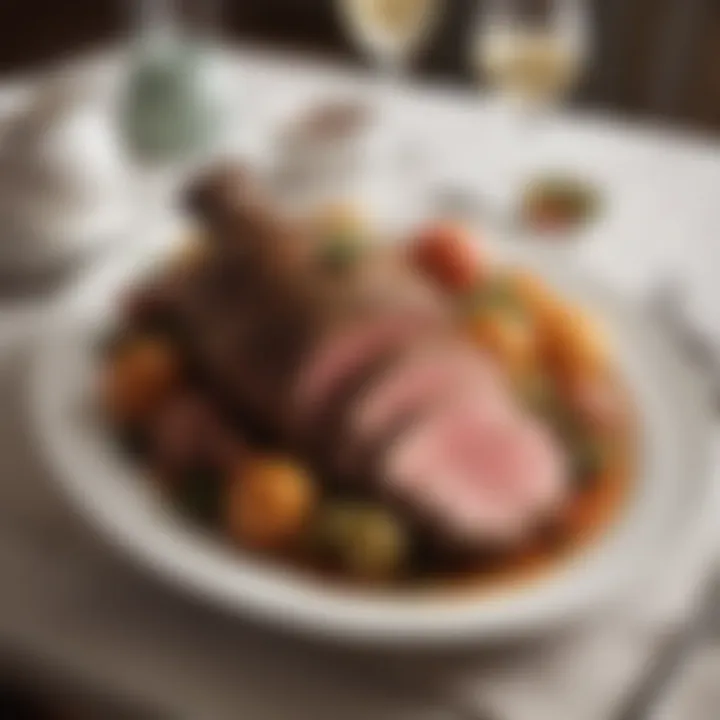 Elegant presentation of baked leg of lamb on a dining table