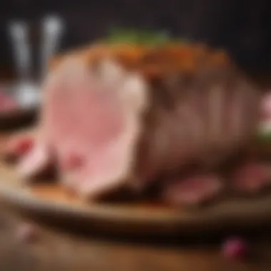 Slice of juicy leg of lamb showcasing pink tenderness