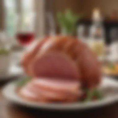 Elegant Dining with Spiral Ham An elegant dining setup featuring Smithfield spiral ham