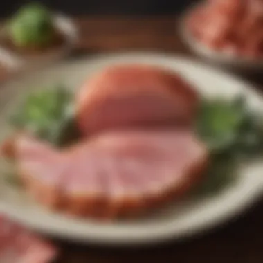 Succulent Slices of Ham A succulent slice of Smithfield spiral ham on a festive plate