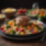 A beautifully plated kosher dish showcasing vibrant vegetables and grains.