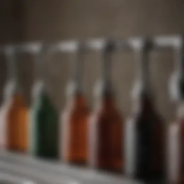 Close-up view of various bottle washer brushes arranged aesthetically