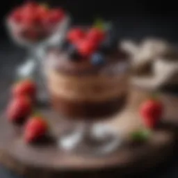Decadent chocolate pudding in a glass bowl topped with fresh berries