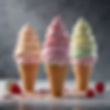 A variety of colorful homemade ice cream cones displayed attractively.