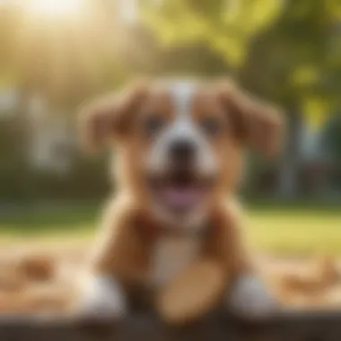 A puppy joyfully enjoying a biscuit in a sunny park