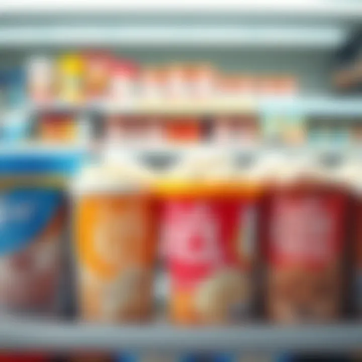 A selection of popular lactose-free ice cream brands on a store shelf