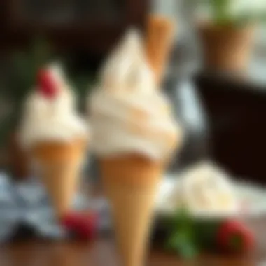 Homemade lactose-free ice cream being served in a cone