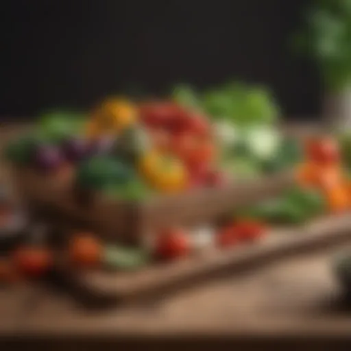 A vibrant assortment of fresh vegetables arranged beautifully on a wooden table