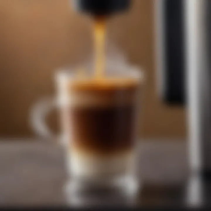 Close-up of a brewed cup of coffee from a Keurig machine