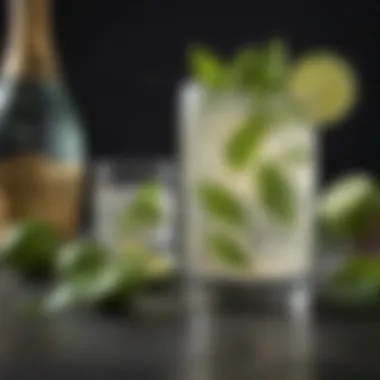 An Elegant Champagne Mojito Elegant champagne mojito cocktail garnished with mint leaves and lime