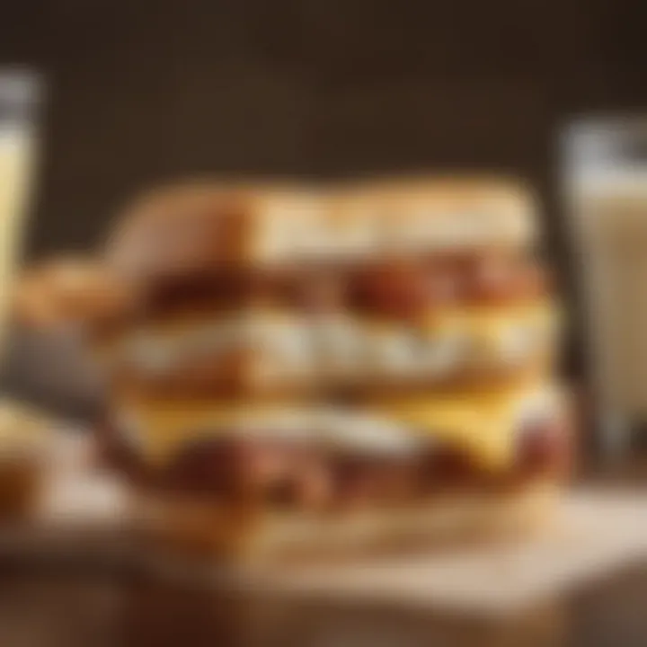 Close-up of a Chick-fil-A breakfast sandwich showcasing its layers.