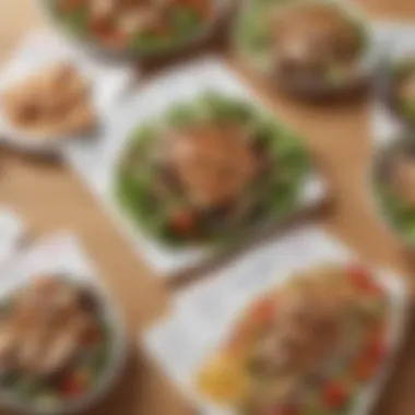 A close-up of nutritional information cards next to the salad