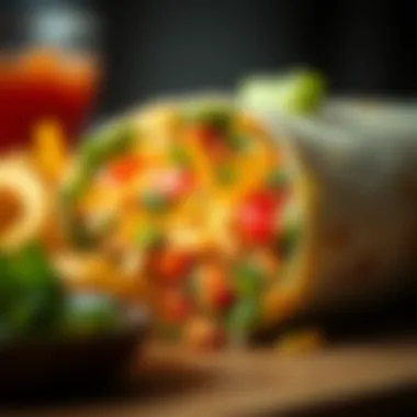 Close-up of a colorful veggie burrito