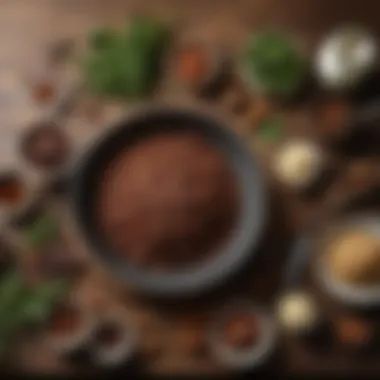 A rustic kitchen scene with ingredients laid out for making chocolate rugala, emphasizing the preparation aspect