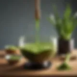 A vibrant bowl of matcha tea with a bamboo whisk