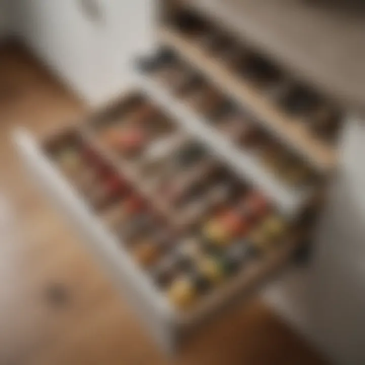 Elegant pull-out spice drawer integrated into cabinetry