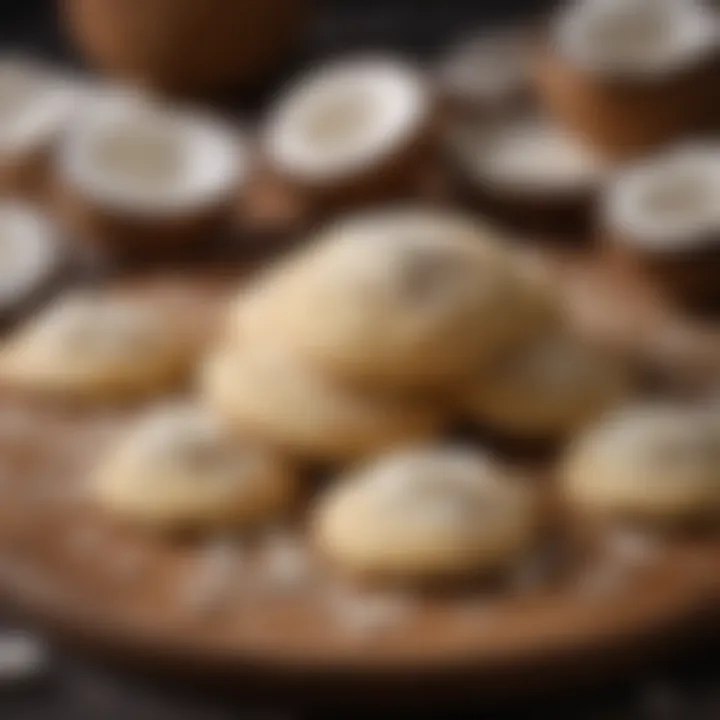 An artful arrangement of coconut ingredients including fresh coconuts, coconut flour, and shredded coconut for baking.