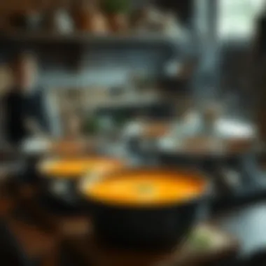 The Heart of Comfort Cooking A rustic kitchen setting with simmering pots and an inviting atmosphere