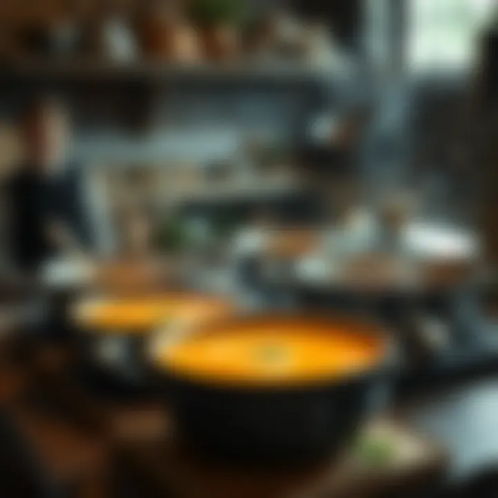 The Heart of Comfort Cooking A rustic kitchen setting with simmering pots and an inviting atmosphere