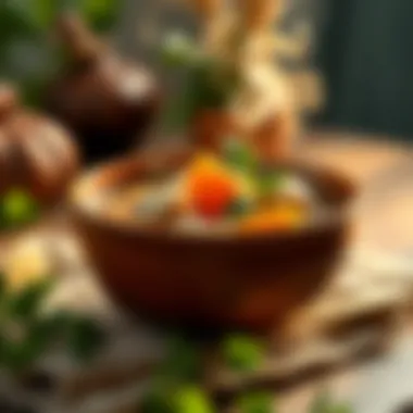 Warmth in a Bowl A steaming bowl of chicken soup garnished with herbs, evoking feelings of warmth
