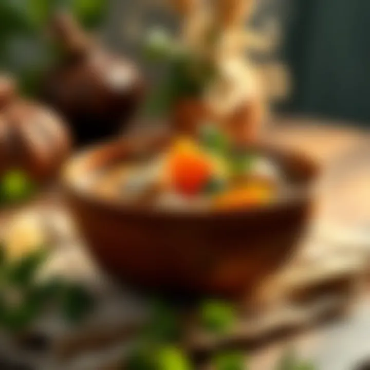 Warmth in a Bowl A steaming bowl of chicken soup garnished with herbs, evoking feelings of warmth