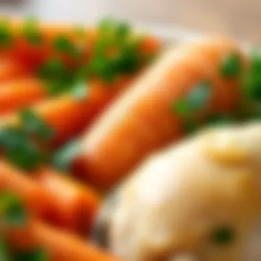 Vibrant Ingredients for Comfort Close-up of vibrant ingredients like carrots, celery, and fresh parsley arranged artistically