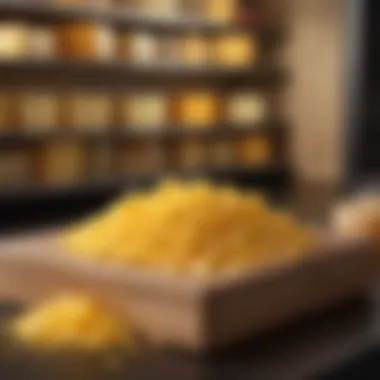 Visually Appealing Grated Cheese Display A visually appealing display of grated cheese ready for culinary use.