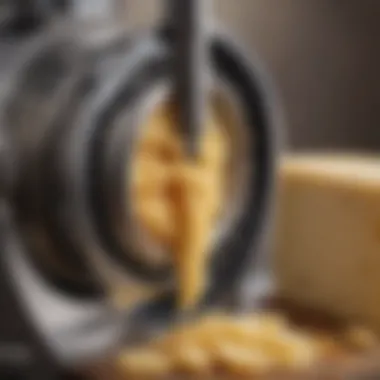Internal Mechanisms of a High-Performance Cheese Grinder A close-up of the internal mechanisms of a high-performance cheese grinder.