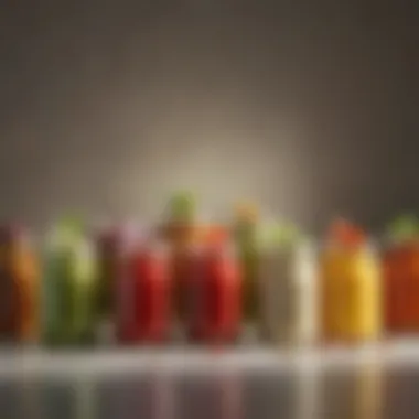 An assortment of vibrant salad dressings in elegant glass jars