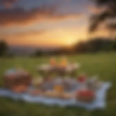 A scenic sunset picnic setup