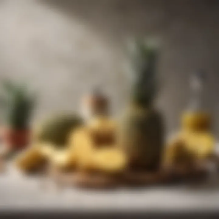 Essential tools for cutting pineapple displayed on a countertop