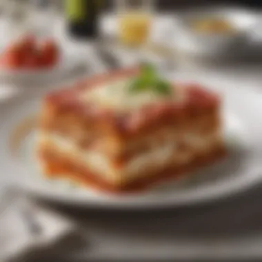 Exquisite Dining Table Setting A beautifully set dining table with lasagna and sides