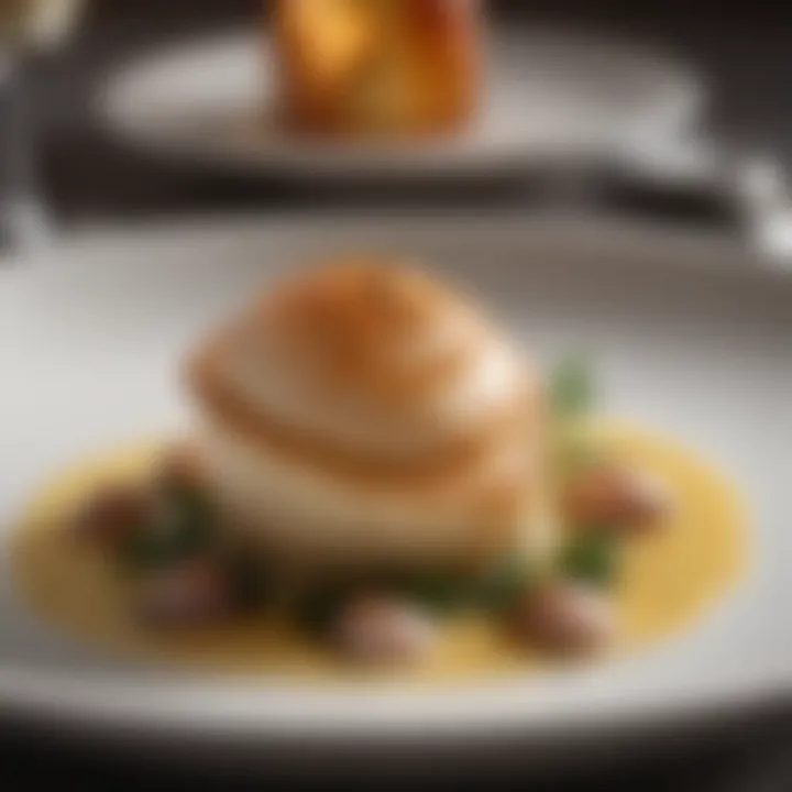 An elegant presentation of Coquille San Jacques in a gourmet setting