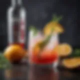 A vibrant vodka cocktail garnished with fresh herbs and citrus slices