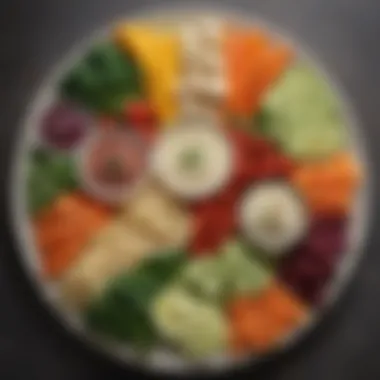 A beautifully arranged gluten-free platter with assorted vegetables and dips