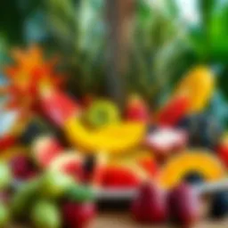 Vibrant assortment of tropical fruits arranged artfully