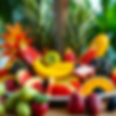 Tropical Fruit Extravaganza Vibrant assortment of tropical fruits arranged artfully