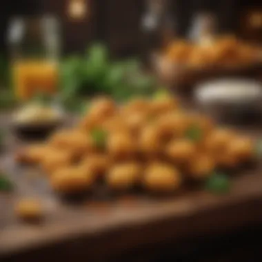 An artistic display of cooked plant-based nuggets on a rustic table