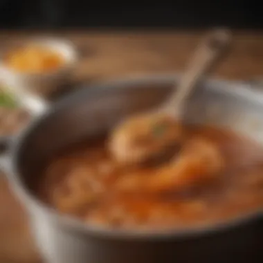 A close-up of a bubbling sauce in a saucepan