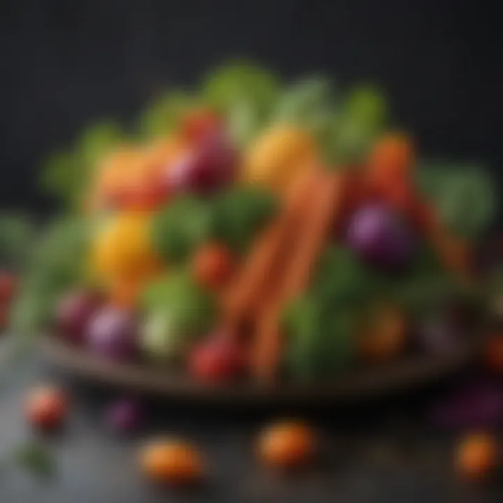 An artistic arrangement of seasonal vegetables showcasing vibrant colors