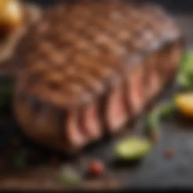 A close-up of a perfectly grilled steak showcasing its juicy texture